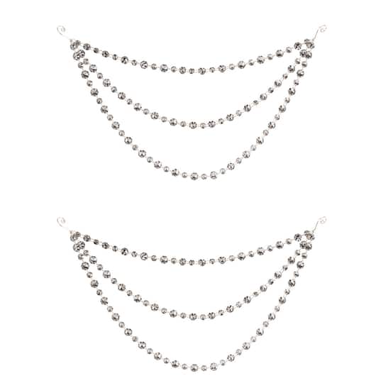 Melrose 20.5" Silver Triple Strand Bead Garlands, 2ct.